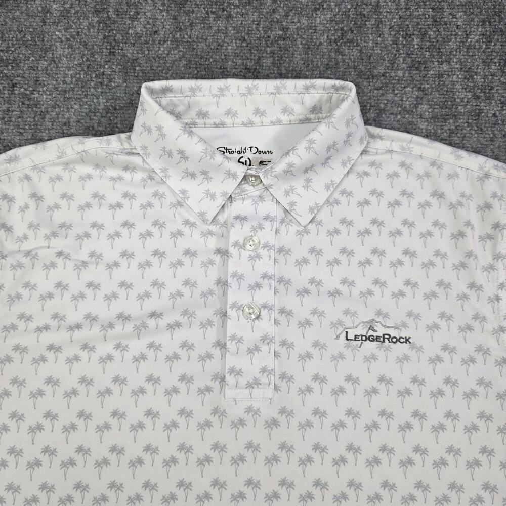 Straight Down Polo Shirt Mens Small White Gray Palm Tree AOP Golf LedgeRock